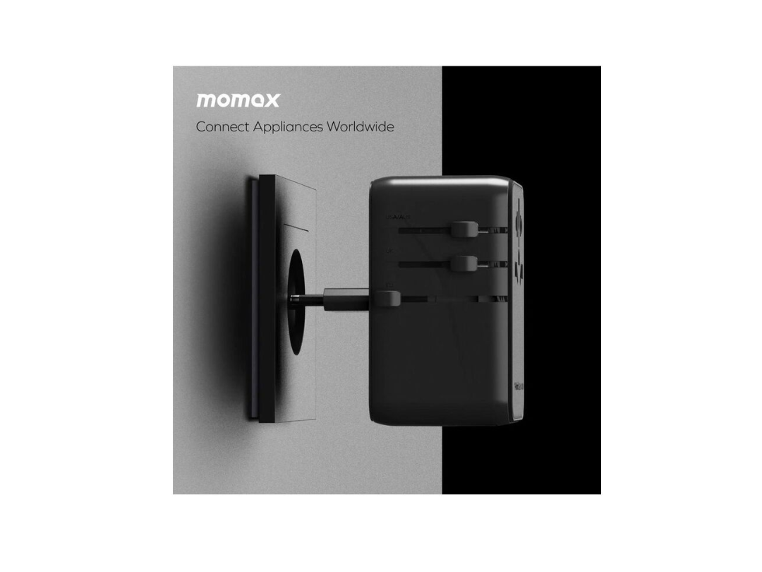 Buy Momax 1-World+ 70W GaN Travel Adapter - USB-C, USB-A, AC Outlet Black in Qatar Buy Momax 1-World+ 70W GaN Travel Adapter - USB-C, USB-A, AC Outlet Black in Qatar